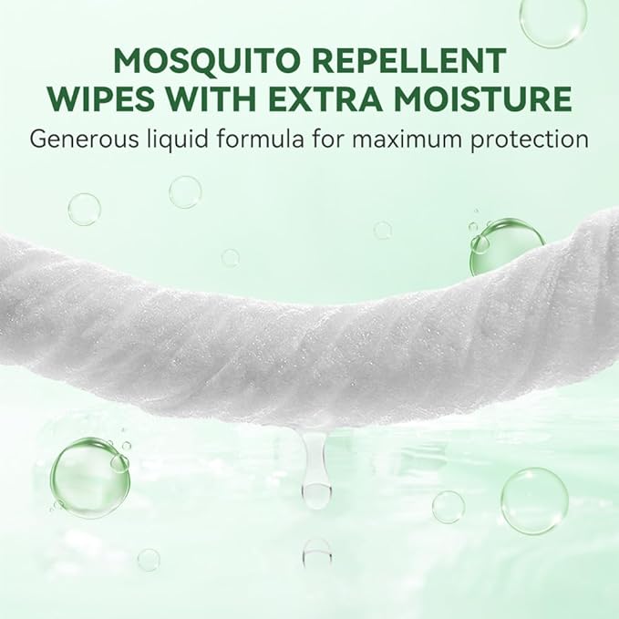 60 PCS Mosquito Repellent Wipes, Individually Wrapped Insect Repellent Wipes Made of Natural Plant-Based Essential Oils, Safe &amp; Effective Insect Protection Perfect for Outdoor Activities, Long-Lasting