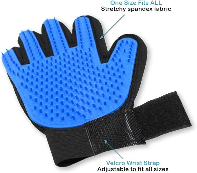 Pets First Dog Grooming Gloves Best Professional Deshedding, Brushing, Cleaning Mitt Tool for Small, Medium or Large Dogs &amp; Cats. Fur &amp; Hair Remover. Prevents Matted Coats. Soft Rubber Bristle Brush