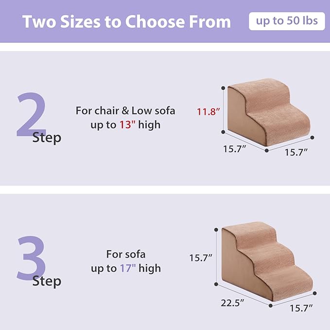 Dog Stairs for Small Dogs, 2-Steps Dog Ramp for Couch, Pet Stairs with Highly Supportive Foam and Non-Slip Bottom, Pet Steps for Cat &amp; Doggie (High 11.8 Inch)