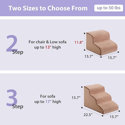 Dog Stairs for Small Dogs, 2-Steps Dog Ramp for Couch, Pet Stairs with Highly Supportive Foam and Non-Slip Bottom, Pet Steps for Cat &amp; Doggie (High 11.8 Inch)