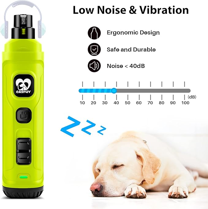 Casfuy Dog Nail Grinder with 2 LED Light - New Version 2-Speed Powerful Electric Pet Nail Trimmer Professional Quiet Painless Paws Grooming &amp; Smoothing for Small Medium Large Dogs(Green)