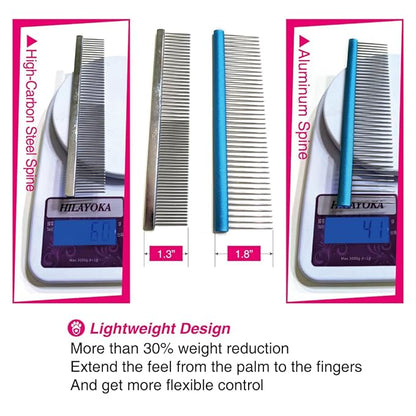 7.5" Greyhound Oval Grooming Comb – Blue Aluminum Spine, Stainless Steel Teeth Comb for Long-Haired Dogs &amp; Cats, Removes Mats, Tangles, and Loose Fur – Lightweight for Long Time Deshedding