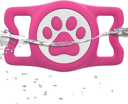 IP68 Waterpoof Dog Airtag Holder, Stretchy Silicone Full Body Covered Apple Air Tag Holder for Dog Cat Collar Fit All Width Collar (Rose, 1 Pack)