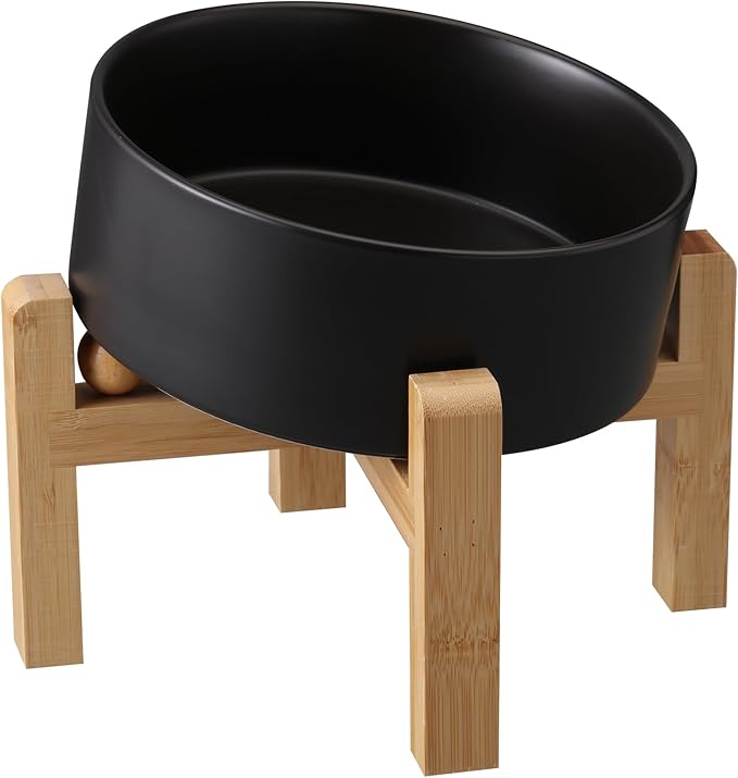 Black Elevated/Raised 15°Tilted Anti Slip Ceramic Dog Bowl for Medium &amp; Large Breeds,Slanted Bulldog Big Face Pet Feeding Food Water Dish Stand for Dogs (7.6 Cups/60OZ)