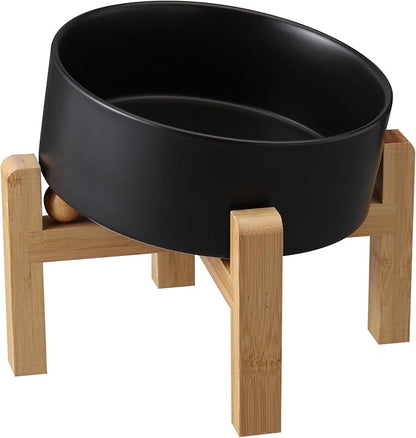 Black Elevated/Raised 15°Tilted Anti Slip Ceramic Dog Bowl for Medium &amp; Large Breeds,Slanted Bulldog Big Face Pet Feeding Food Water Dish Stand for Dogs (7.6 Cups/60OZ)