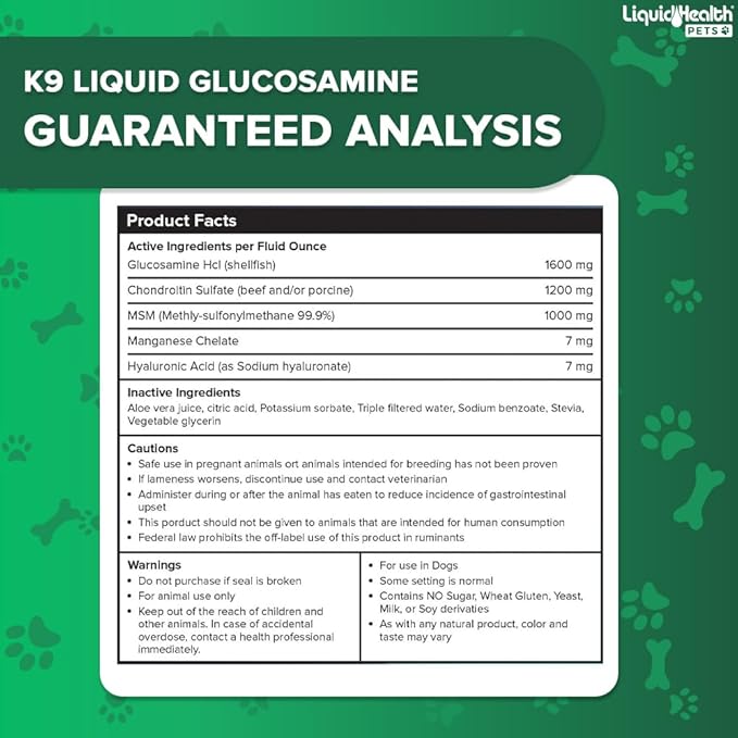 LIQUIDHEALTH Pets K9 Glucosamine Chondroitin Supplement for Dogs &amp; Puppies &amp; Joint Purr-Fection Hip &amp; Joint Glucosamine Drops for Cats &amp; Kittens - Pet Health Supplement Bundle for Mobility, USA Made