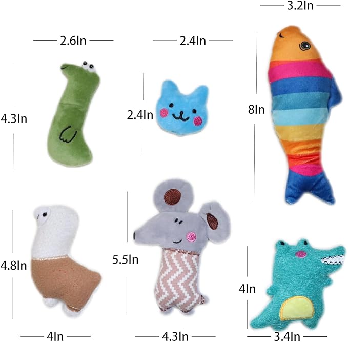 Catnip Toys for Indoor Cats - 6 Pack Organic Plush Kicker Toys, Bite-Resistant Cute Funny Toys for Play &amp; Enrichment from Kittens to Senior Cats
