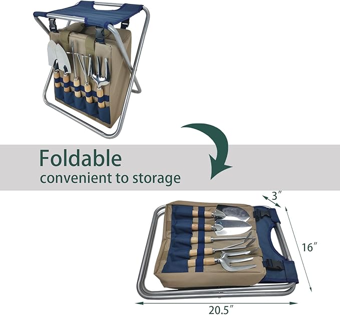 Garden Folding Gardener Stool with Gardening Tools Insulation Garden Bags Plus 5 Garden Tools and Gardening Kneeler Ideal Gift for Mother&