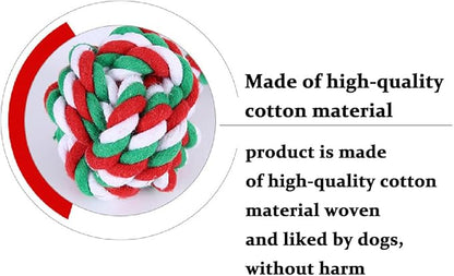 Chew Toys for Small and Medium Dogs - Teeth Cleaning, Gum Massage, Boredom Relief - Christmas Ball Rope Toy Set of 4