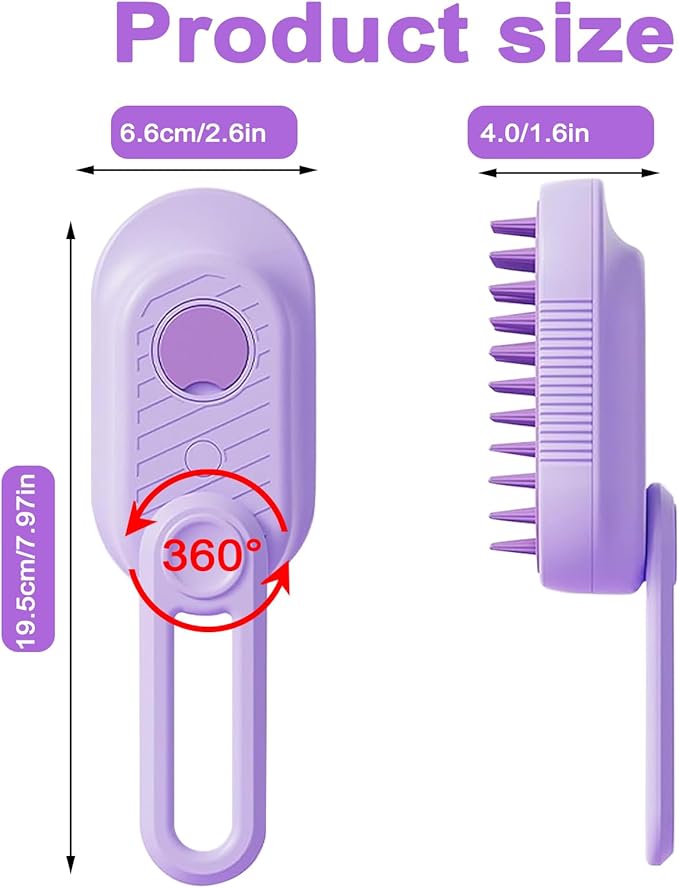Cat Steam Brush for Shedding, 2025 New 4 in 1 Rechargeable Steam Pet Brushes for Cats &amp; Dogs, Indoor Anti-static Pets Brush for Massage, Cleaning, Shedding &amp; Combing Hair (Purple)