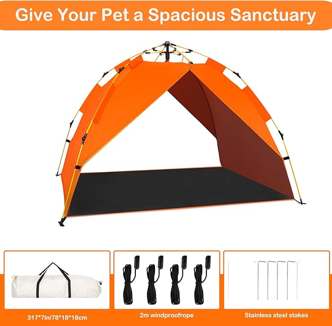 Dog Canopy Shade Shelter Tent for Small Medium Elevated Raised Outdoor Dog Bed Cots, Outside Dog House Pet Sun Umbrella, Quick Setup &amp; No Assembly Needed, Orange 55"X40" (Cots Not Included)