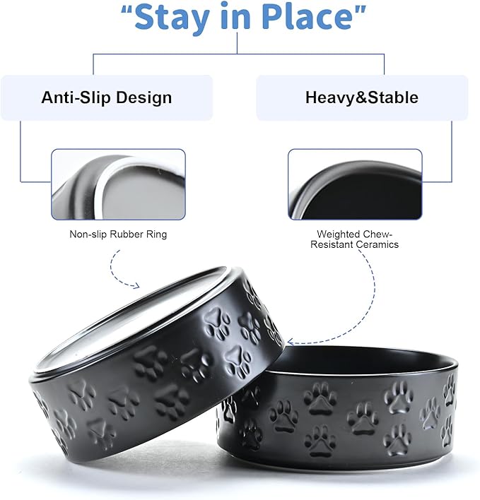 SPUNKYJUNKY Ceramic Dog Bowls 2 Pack, 7.3&