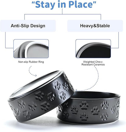 SPUNKYJUNKY Ceramic Dog Bowls 2 Pack, 7.3&