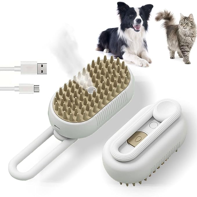 Cat Steam Brush for Shedding, 4 in 1 Rechargeable Pet Steam Brush for Dogs and Cats, Anti-Static, Massage, Cleaning, Shedding &amp; Combing All In One! (White)
