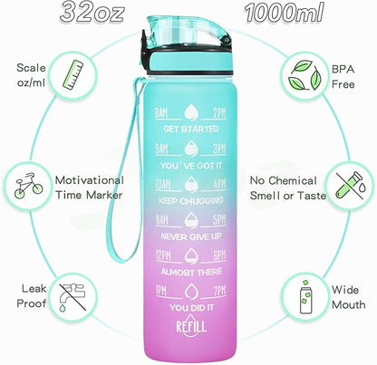 Enerbone Water Bottle, Leakproof BPA &amp; Toxic Free, Motivational Water Bottle with Times to Drink and Straw, Fitness Sports Water Bottle with Strap for Office, Gym, Outdoor Sports