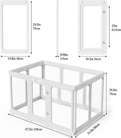 Clear Acrylic Dog Playpen with Door, for Puppy Cat Rabbit Transparent Pet Pen, Dog Playpen Indoor, Dog Fence, Easy Assemble &amp; Cleaning Dog Pen for Small &amp; Medium Dogs (29.5“ Height, 10PCS)