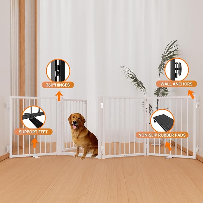 Full Metal Freestanding Dog Gate with Door, 24&
