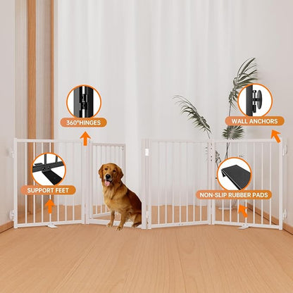 Full Metal Freestanding Dog Gate with Door, 24&