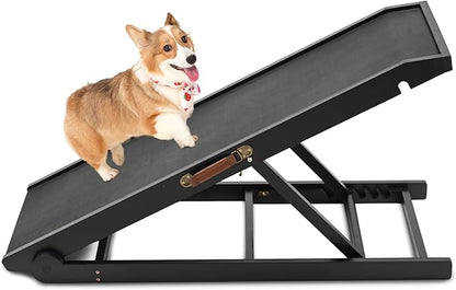 Dog Ramp, Adjustable Height Wooden Folding Pet Ramp for Bed, Couch,SUV-High Traction, Portable Paw Ramps for Small &amp; Large Old Dogs &amp; Cats - Furniture Quality