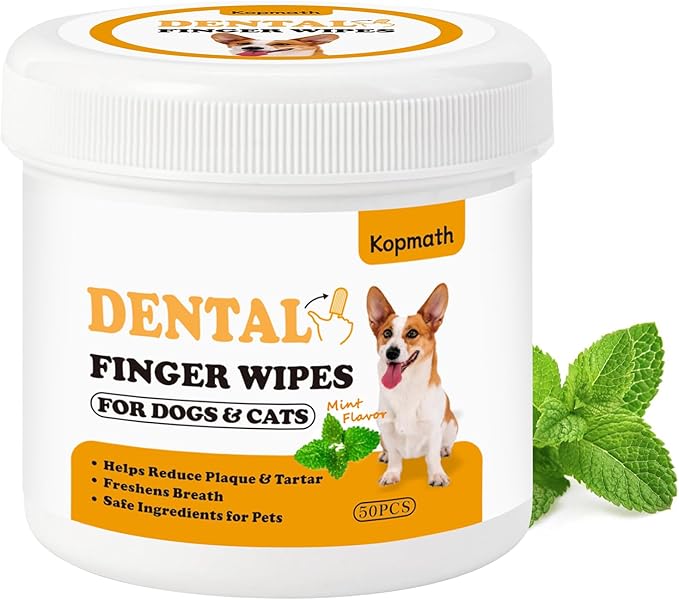 Dog Teeth Cleaning Wipes, Wider Dog Dental Wipes for Teeth, Reduce Plaque &amp; Tartar, Freshen Breath,Safe&amp; Natural Pet Dental Finger Wipes for Dogs Cat, Dog Tooth Wipes Finger,50 Ct, Mint Flavor