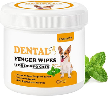 Dog Teeth Cleaning Wipes, Wider Dog Dental Wipes for Teeth, Reduce Plaque &amp; Tartar, Freshen Breath,Safe&amp; Natural Pet Dental Finger Wipes for Dogs Cat, Dog Tooth Wipes Finger,50 Ct, Mint Flavor