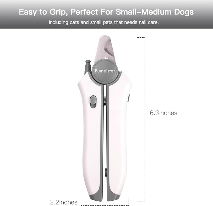 Type-C Rechargeable Dog &amp; Cat Nail Clippers - LED Pet Nail Trimmer with Built-in Nail File, Extra Sharp Blades for Small &amp; Medium Dogs, Indoor Cats (White-Gray)