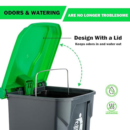 MXF Pooper Scooper Set - 28" Dog Pooper Scooper &amp; Long Handle Stainless Metal Tray&amp;Rake, 15 Litre Step Dog Poop Trash Can w/Removable Inner Bucket, 20 Waste Bags for Outdoors