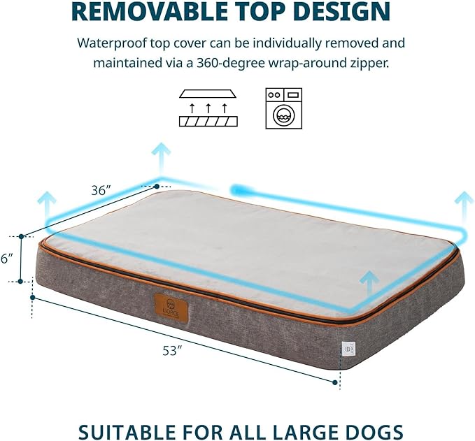 Orthopedic Memory Foam Giant Dog Bed - 6" Thick Beds for Large Sized Dog - Waterproof Removable Washable Cover &amp; Wrap-Around Zipper - Ultimate Comfort &amp; Easy Maintenance