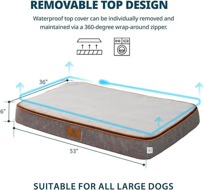 Orthopedic Memory Foam Giant Dog Bed - 6" Thick Beds for Large Sized Dog - Waterproof Removable Washable Cover &amp; Wrap-Around Zipper - Ultimate Comfort &amp; Easy Maintenance