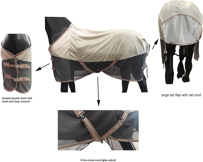 BARN &amp; STABLE Breathable and UV Protective Horse Fly Sheets Tear-Resistant Mesh Fly Sheets for Horse Comfy Equine Summer Sheets with Removable Web Leg Straps