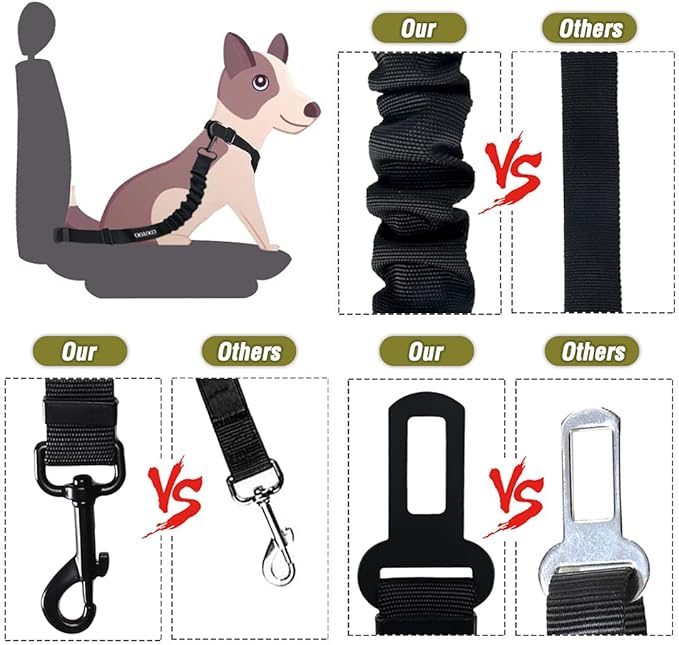 COOYOO Dog Seat Belt,3 Piece Set Retractable Dog Car Adjustable Seatbelts for Vehicle Nylon Pet Safety Heavy Duty &amp; Elastic &amp; Durable Car Harness for Dogs