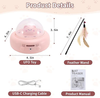 Automatic Cat Toys with Feathers, Interactive Cat Toy for Indoor Exercise, Rechargeable Teasing Toys for Indoor Cats, USB Powered, Smart Standby&amp;Obstacle Avoidance(Pink)