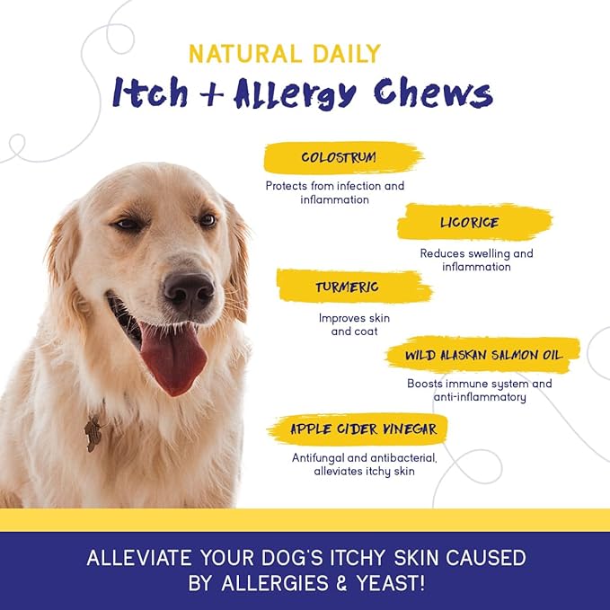 PupGrade Itch &amp; Allergy Chew Supplement for Dogs Improved Immune Support &amp; Seasonal Allergies with Alaskan Salmon Fish Oil - Helps with Anti-Itch - 60 Soft Chews