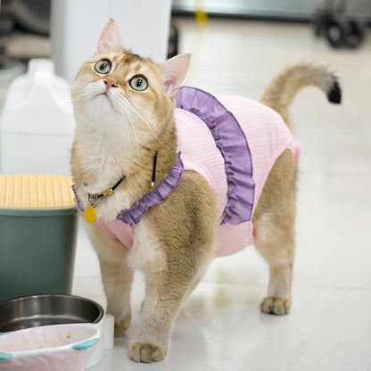 Cat Recovery Suit,Kitten Onesie After Surgery,E-Collar Alternative for Abdominal Wound and Skin Diseases,Soft Breathable Bodysuit After Spay（Pink-l）