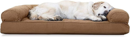 Furhaven Cooling Gel Dog Bed for Large Dogs w/ Removable Bolsters &amp; Washable Cover, For Dogs Up to 95 lbs - Quilted Sofa - Toasted Brown, Jumbo/XL