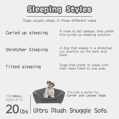 SHAVI Pet Sofa Dog Couch for Small Pet Dog and Cats, Low Back Lounging Bed with Velvet Modern Cat Couch Easy-to-Clean(Grey)