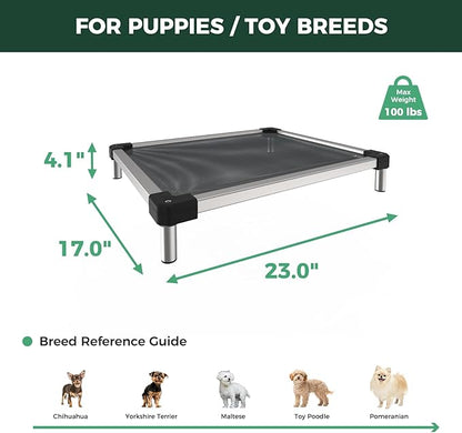 FXW TitanNest Chew-Proof Elevated Dog Bed, Raised Cot for Indoor/Outdoor/Camping Use, Durable &amp; Waterproof Cooling Pet Bed for Toy Dogs, 23.0" L x 17.0" W x 4.5" H, Black
