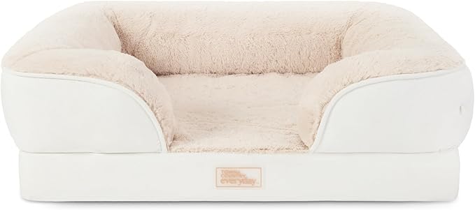 TOWN &amp; COUNTRY EVERYDAY CuddleTown Comfy Solid Bolster Sofa Pet Bed, Supportive &amp; Calming Egg Crate Foam, Non-Slip Bottom, Machine Washable Cover, Cream, Large 35"x25"x8"