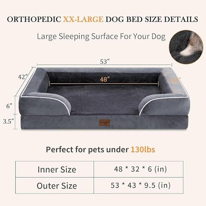 Comfort Expression Waterproof Orthopedic Foam Dog Beds, XXL Orthopedic Dog Beds for Extra Large Dogs, Washable Pet Sofa Bed with Removable Cover &amp; Non-Slip Bottom(XX-Large,Dark Grey)