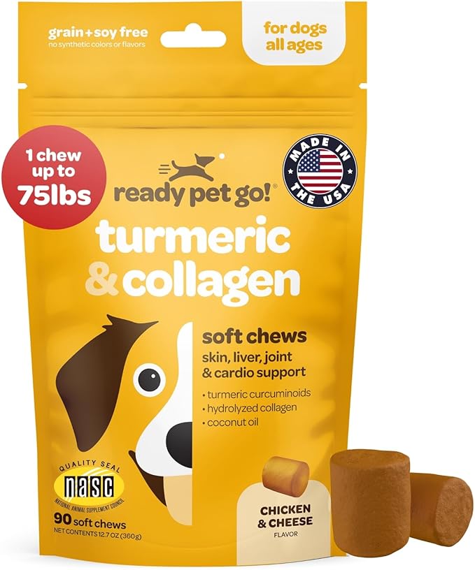 Turmeric for Dogs Soft Chews | Hip and Joint Chews for Dogs Comfort &amp; Mobility with Collagen for Dogs | Dog Joint Supplement for All Ages Breeds &amp; Sizes | NASC Certified &amp; Made in The USA | 90 Chews