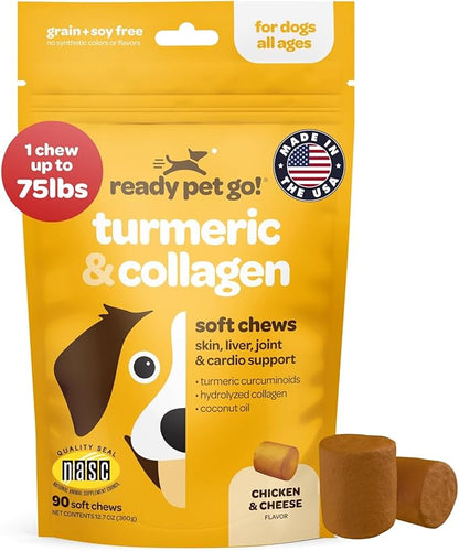 Turmeric for Dogs Soft Chews | Hip and Joint Chews for Dogs Comfort &amp; Mobility with Collagen for Dogs | Dog Joint Supplement for All Ages Breeds &amp; Sizes | NASC Certified &amp; Made in The USA | 90 Chews