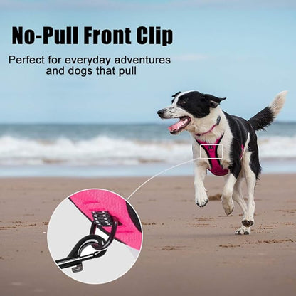 PoyPet No Pull Dog Harness, Reflective Comfortable Vest Harness with Front &amp; Back 2 Leash Attachments and Easy Control Handle Adjustable Soft Padded Pet Vest for Small to Large Dogs (Pink,XL)
