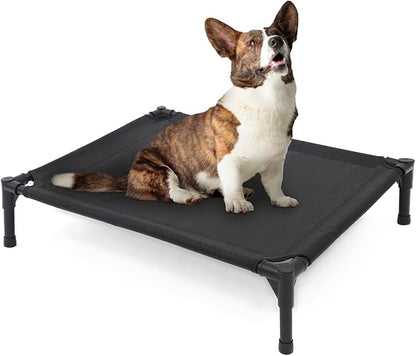 Elevated Dog Bed for Medium Dogs, Raised Dog Cot Beds Fits Up to 150 LBs, Heavy Duty Pet Cots with Durable Supportive Teslin Recyclable Washable Mesh, Indoor &amp; Outdoor Dog Bed, Black