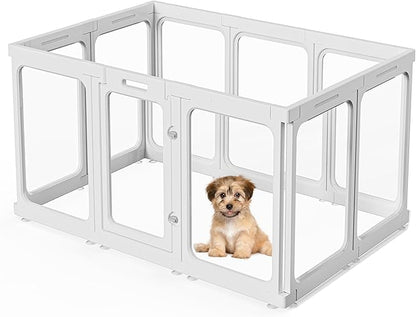 Clear Acrylic Dog Playpen with Door, for Puppy Cat Rabbit Transparent Pet Pen, Dog Playpen Indoor, Dog Fence, Easy Assemble &amp; Cleaning Dog Pen for Small &amp; Medium Dogs (29.5“ Height, 10PCS)