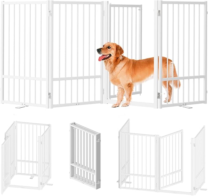 Full Metal Freestanding Dog Gate with Door, 32&