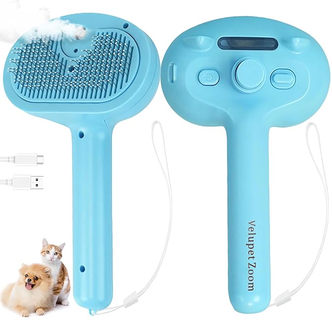Cat Steam Brush for Shedding, Pet Steam Brush for Dog with Release Button,Anti-Static Pet Spray Hair Removal Comb,Cat Spray Comb for Long &amp; Short Haired Pets,Blue