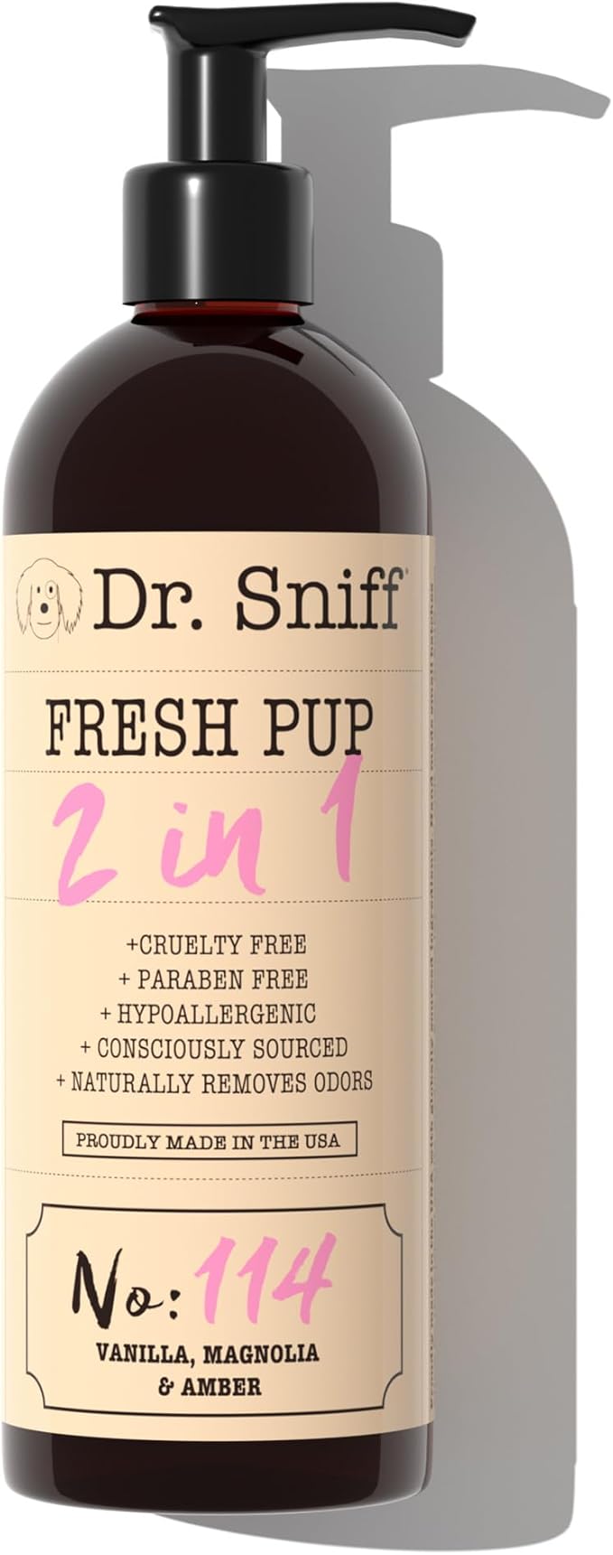 Dr. Sniff 2-in-1 Pet Shampoo &amp; Conditioner, Ultimate Grooming Treatment for Dog &amp; Cat Hair, Freshens Scent, Made in The USA, Fresh Pup Scent, 16 Oz