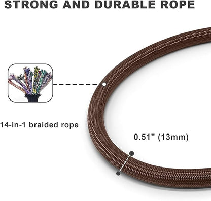 Rope Dog Leash with Two Handles, 6 Foot Heavy Duty Dog Leash with Aviation Aluminum Auto Locking Carabiner, Strong Nylon Pet Lead for Small, Medium, Large Dogs (Brown, 6FT-Two Handle)