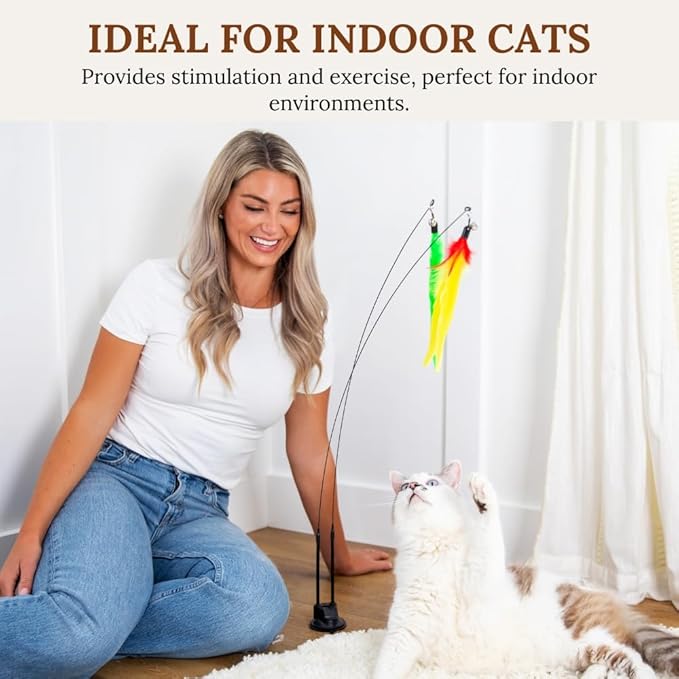 Suction Cup Cat Toys for Indoor Cats Interactive Suction Cup Cat Wand Toy Feather Teaser for Indoor Cats &amp; Kittens Multi Surface Base for Hands Free Play
