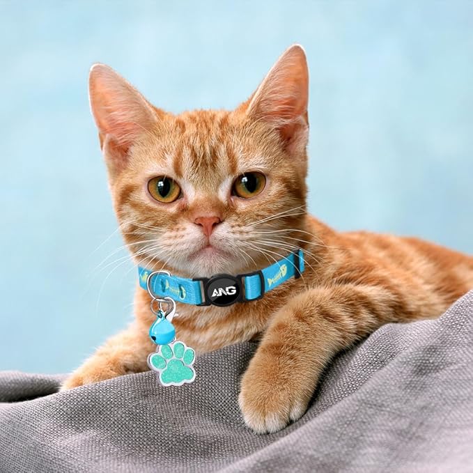 Personalized Breakaway Cat Collars Glow-in-The-Dark with ID Tag, Bell - Safety Quick - Release, Customizable for Female Male Kittens &amp; Cats (Blue)
